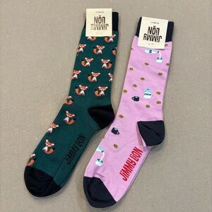 Jimmy Lion Novelty Socks Fox Print & Cookies and Milk Print Both NWT